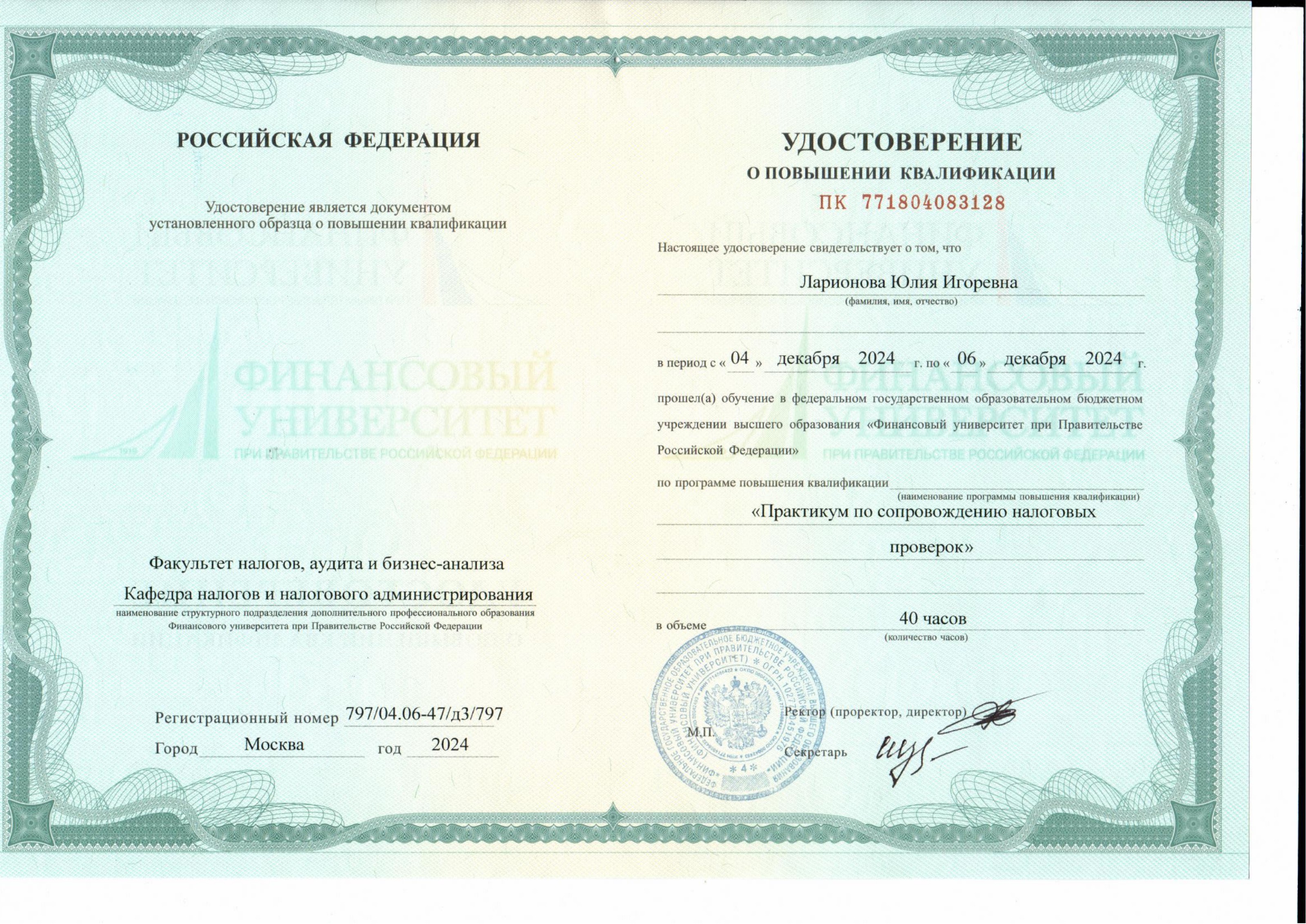 Финуниверситет — Сопровождение налоговых проверок
